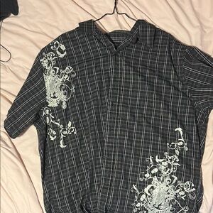 Men's Black and White Grunge Plaid Shirt